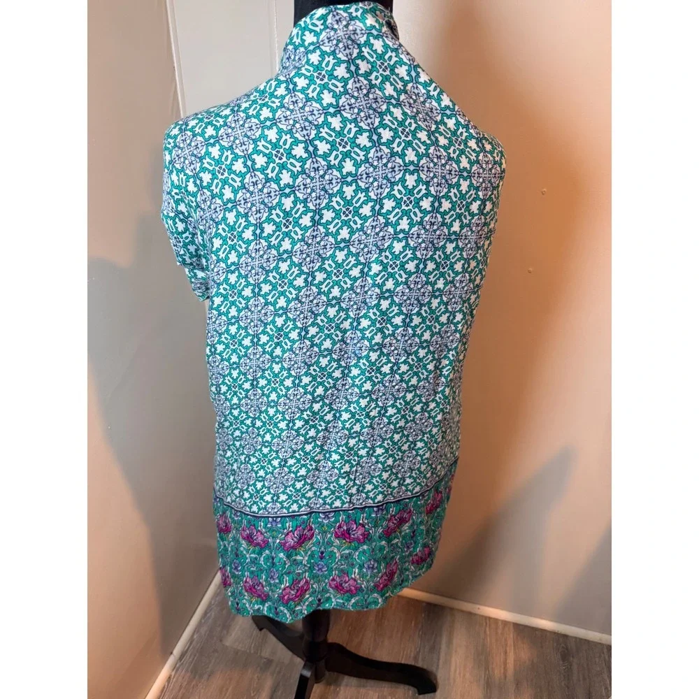 Moss Rose Green Floral Geometric Tassel Kimono‎ Wrap Scarf One Size O/S
